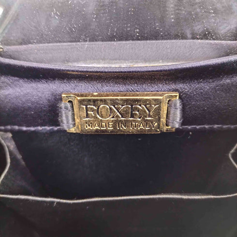 フォクシーニューヨーク FOXEY NEW YORK MADE IN ITALY ベロア調 ラインストーンロゴ スクエアバッグ レディース