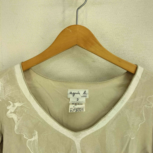 アニエスベー agnes b. 90-00s フランス製 Vネック プリント カットソー レディース US:0-2