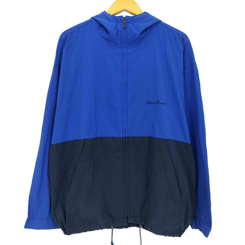 エディーバウアー Eddie Bauer 80-90s 黒タグ後期 裾ドローコード ロゴ刺繍 フーデット ツートンナイロンジャケット メンズ S