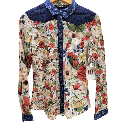 デシグアル Desigual ボタニカル柄 レース切替長袖シャツ レディース import:S