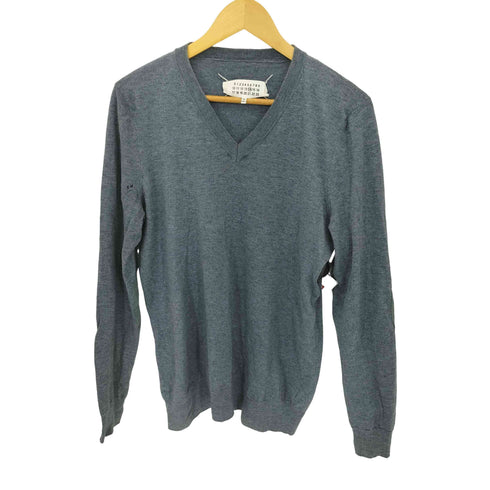 メゾンマルタンマルジェラ Maison Martin Margiela スタッフ期 スエードエルボーパッチ Vネック ウール コットン Vネック ニット メンズ M