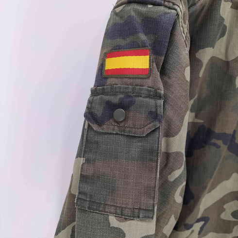 00S スペイン軍 ユーロ ウッドランドカモ 迷彩柄 リップストップ ミリタリー フィールド ジャケット メンズ