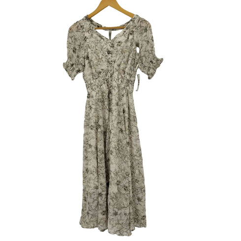 トッコクローゼット tocco closet 飾りくるみ釦付きシャーリングフラワープリントワンピース レディース JPN:M