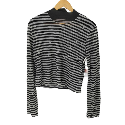 イッセイミヤケ ISSEY MIYAKE 96AW シワ加工 ボーダーシアートップ レディース JPN:M