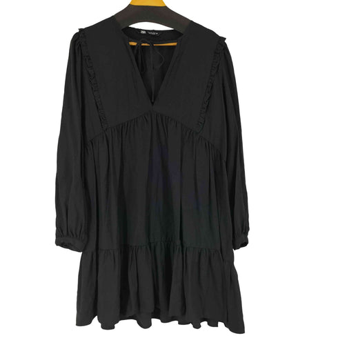 ザラ ZARA Black Ruffle Pleated Boho Smock Tunic Dress レディース us l