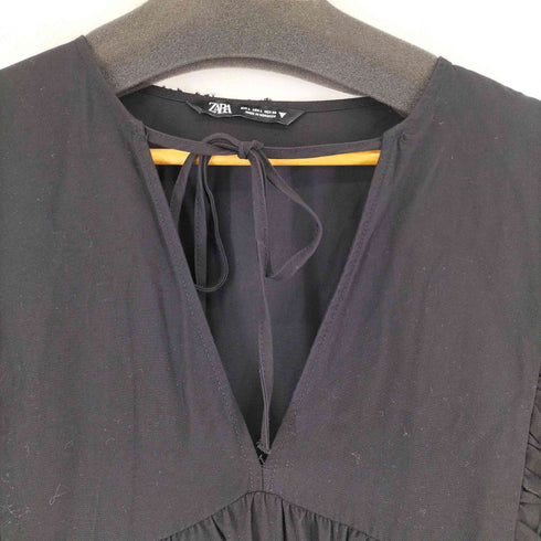 ザラ ZARA Black Ruffle Pleated Boho Smock Tunic Dress レディース us l