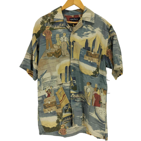 ノーティカ NAUTICA 90S リネンレーヨン 総柄オープンカラーS/S シャツ メンズ import:S