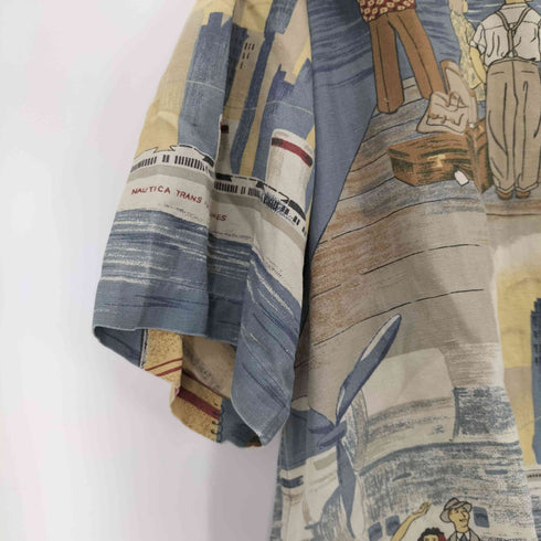 ノーティカ NAUTICA 90S リネンレーヨン 総柄オープンカラーS/S シャツ メンズ import:S