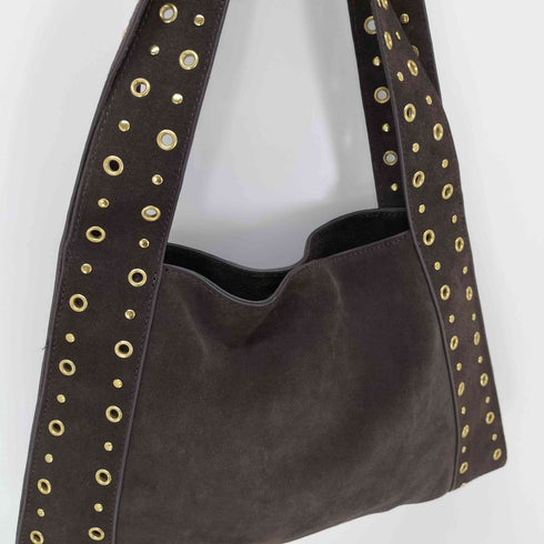 ザラ ZARA スプリットスエード スタッズショルダーバッグ レディース M