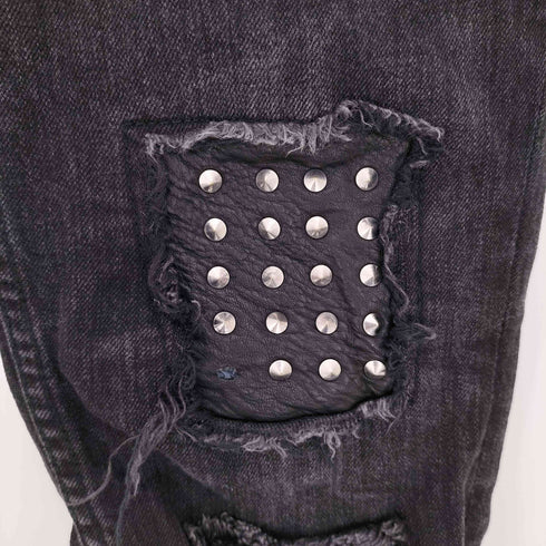 ジュリーブラック JURY BLACK Y2K スタッズ クラック加工 スキニーデニムパンツ メンズ M