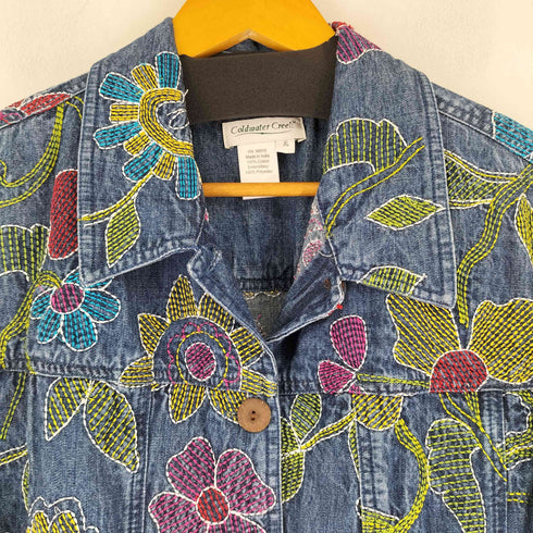 コールドウォータークリーク Coldwater Creek 総刺繍 デニム ジャケット レディース JPN:XL