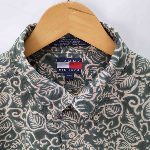 トミーヒルフィガー TOMMY HILFIGER エンブレム刺繍 総柄ボタンダウン半袖シャツ メンズ JPN:L