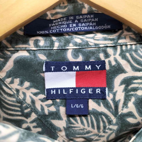 トミーヒルフィガー TOMMY HILFIGER エンブレム刺繍 総柄ボタンダウン半袖シャツ メンズ JPN:L