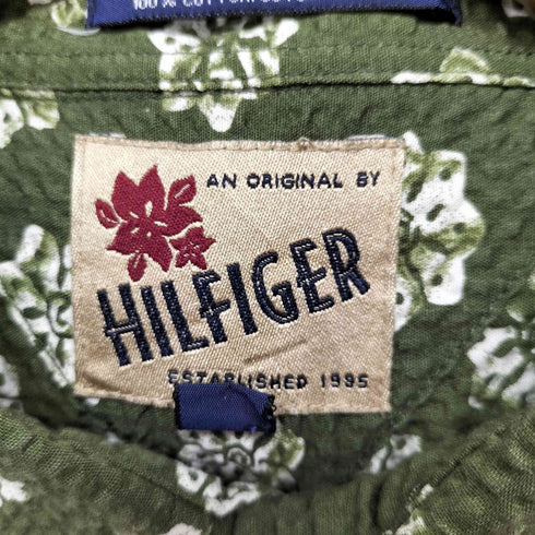 ヒルフィガー HILFIGER 00S シアサッカー フラワープリント 半袖ボタンダウンシャツ メンズ JPN:L
