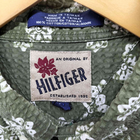 ヒルフィガー HILFIGER 00S シアサッカー フラワープリント 半袖ボタンダウンシャツ メンズ JPN:L