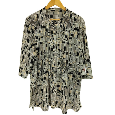 FITME MOI バンドカラー総柄ロングシャツ レディース