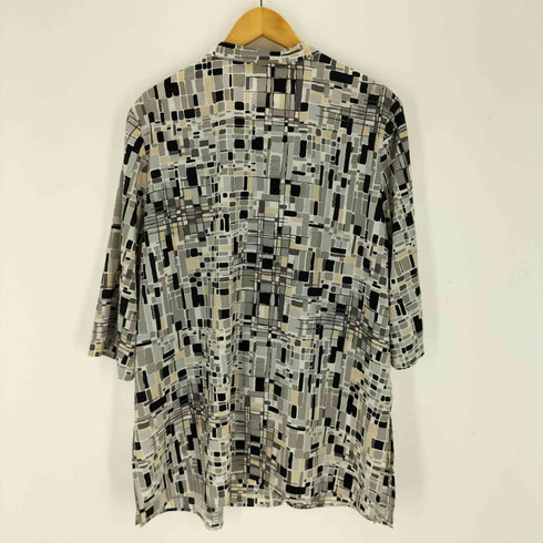 FITME MOI バンドカラー総柄ロングシャツ レディース