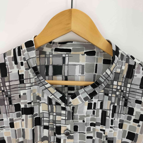 FITME MOI バンドカラー総柄ロングシャツ レディース