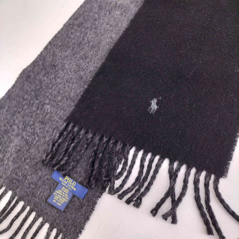 ポロラルフローレン POLO RALPH LAUREN イタリア製 ポニー刺繍 80/20 ウール ナイロン フリンジ マフラー メンズ