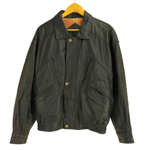 ラムレザー 裏地チェック ブルゾン ジャケット メンズ import:M