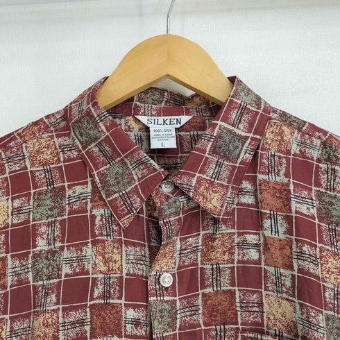 SILKEN 総柄 シルクシャツ メンズ import:L