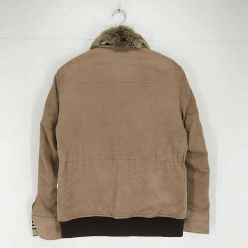 バーバリーブラックレーベル BURBERRY BLACK LABEL 裏地ノヴァチェック襟ファー フェイクスウェードジップブルゾン メンズ M