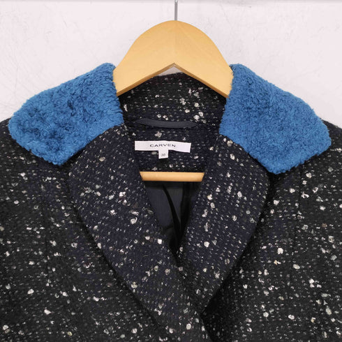 カルヴェン CARVEN モヘヤシルク混 ツイード ピーコート レディース 36