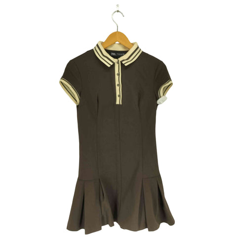 ザラ ZARA コントラストリブ編みプリーツワンピース レディース import:M