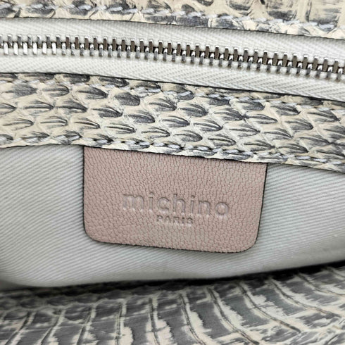 michino PARIS イタリア製 パイソン切替 2WAY レザー ショルダー トートバッグ レディース
