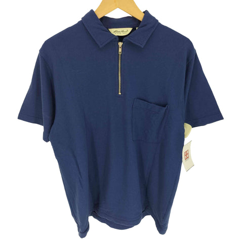 エディーバウアー Eddie Bauer 90S 白タグ フロントポケット コットン ハーフジップ S/S ポロシャツ メンズ import:S