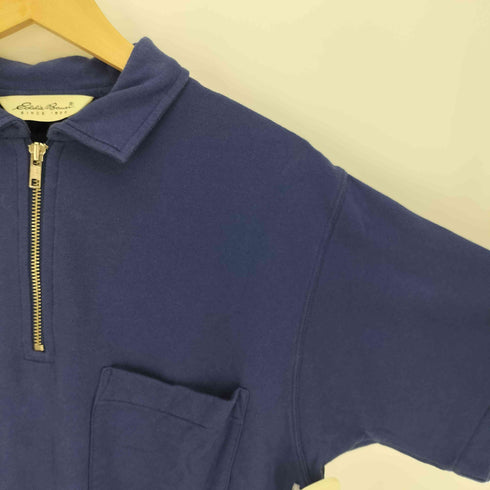 エディーバウアー Eddie Bauer 90S 白タグ フロントポケット コットン ハーフジップ S/S ポロシャツ メンズ import:S