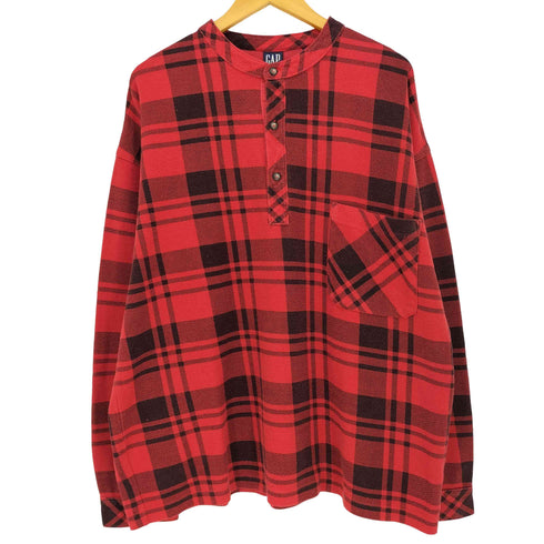 ギャップ Gap 90S OLD チェック柄 フランネル ヘンリーネック プルオーバーシャツ メンズ import:XL