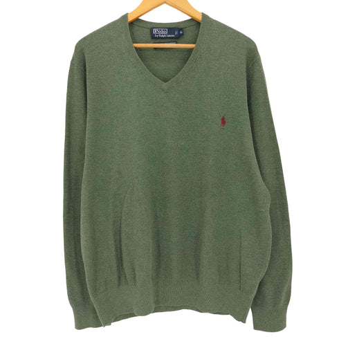 ポロバイラルフローレン Polo by RALPH LAUREN EXCLUSIVE OF DECORATION コットンカシミヤ ポニー刺繍 Vネック ニット メンズ import:XL