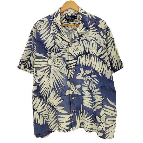ポロバイラルフローレン Polo by RALPH LAUREN ANDY CAMP ハイビスカス リーフ柄 リネンコットン アロハシャツ ボックスシルエット メンズ import:XL