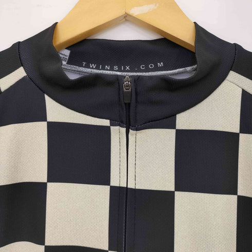 TWINSIX チェッカーフラッグ ストライプ 柄切替 サイクルジャージ メンズ JPN:XL