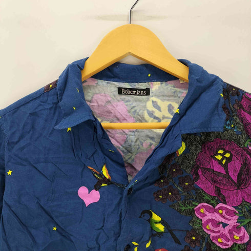 ボヘミアンズ BOHEMIANS 花柄 昆虫 プリント 開襟 オープンカラー S/S レーヨン シャツ レディース JPN:2
