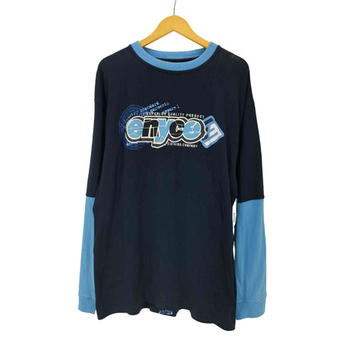 エニーチェ enyce 90-00S PRODUCT AUTEHENTIC フェルト 刺繍 ロゴ フェイクレイヤード デザイン L/S Tシャツ B系 メンズ import:XL