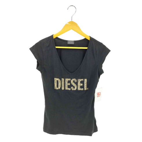 ディーゼル DIESEL 00s ビジューロゴデザイン Vネック 半袖Tシャツ カットソー Y2K レディース XS