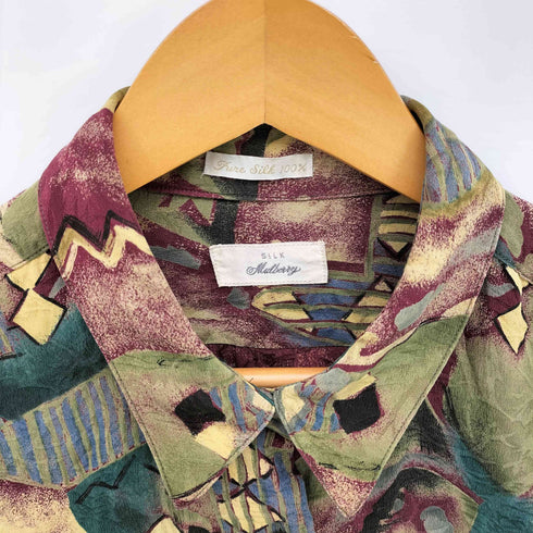 SILK MARBERRY 総柄 レギュラーカラー シルク シャツ レディース