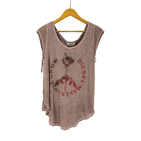 ディーゼル DIESEL MAKES LOVE GROW バラ グラデーション プリント レーヨン ノースリーブ Tシャツ レディース import:S