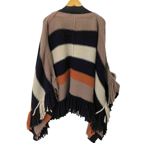 ソニアリキエル SONIA RYKIEL MADE IN ITALY フリンジボーダーニットポンチョ レディース ONE SIZE
