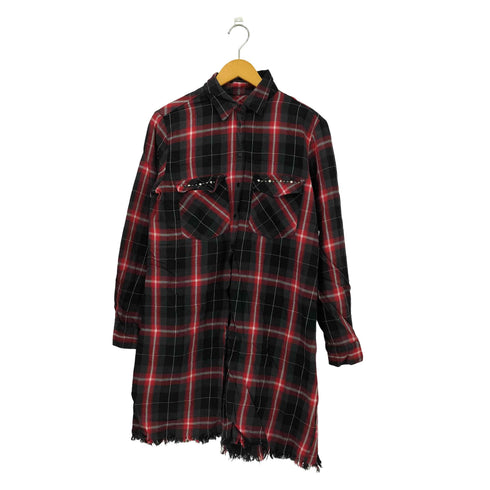 スタッズデザイン チェック柄 ロングシャツ PUNK レディース