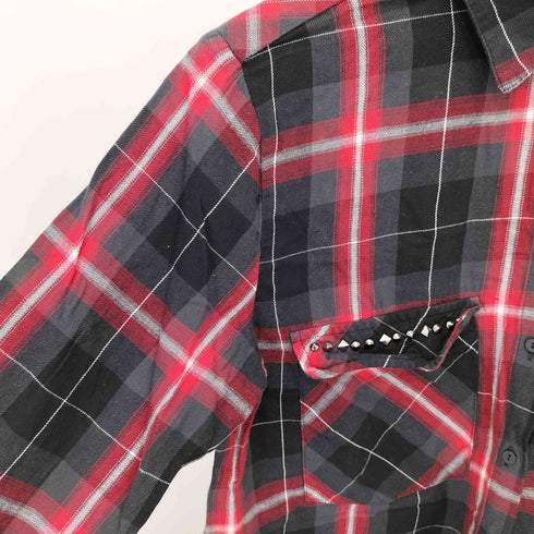 スタッズデザイン チェック柄 ロングシャツ PUNK レディース