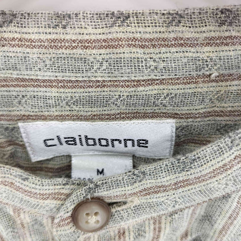 クレイボーン Claiborne レーヨンストライプ スタンドカラー長袖シャツ メンズ M