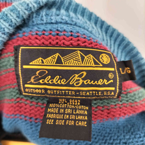 エディーバウアー Eddie Bauer 70-80s ラインデザイン コットンニット クルーネック セーター メンズ L