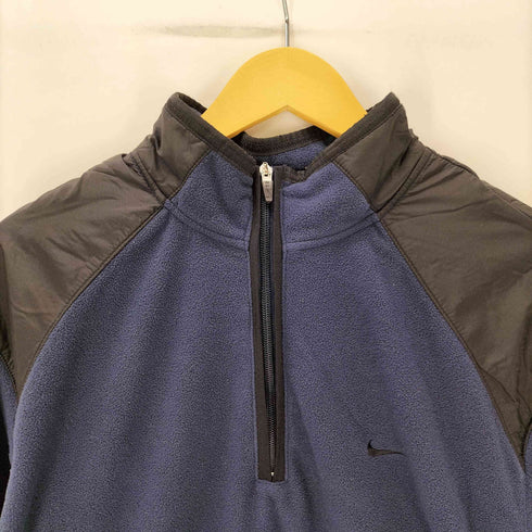 ナイキ NIKE 00S グレータグ スウッシュ ロゴ ナイロン 異素材切替 ハーフジップ フリース プルオーバー Dステッチ ポケット メンズ import:XL