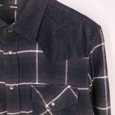 ディーゼル DIESEL コーデュロイ切替 スナップボタン チェック シャツ メンズ import:M