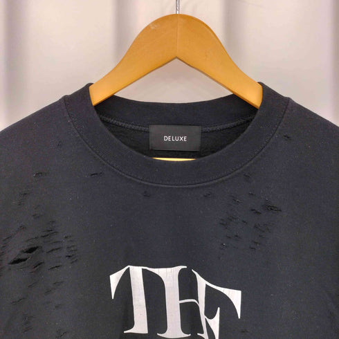 デラックス DELUXE × THE MET MET LOGO CREW メットロゴ ダメージ加工 クルーネックスウェットトレーナー メンズ L