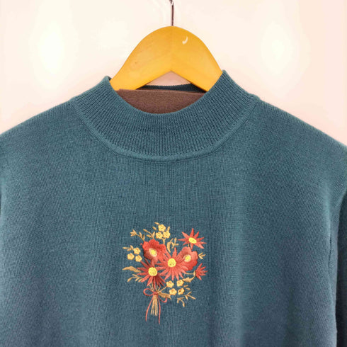 モックネック フラワー刺繍 ニット セーター レディース