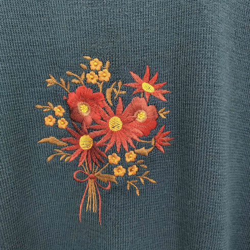 モックネック フラワー刺繍 ニット セーター レディース